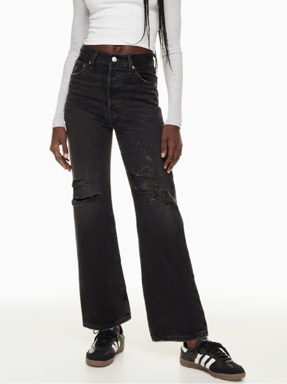 Levi’s 100% Cotton Black Distressed High Rise Straight Leg Jeans
